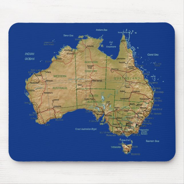 Australien karta Mousepad Musmatta (Framsidan)