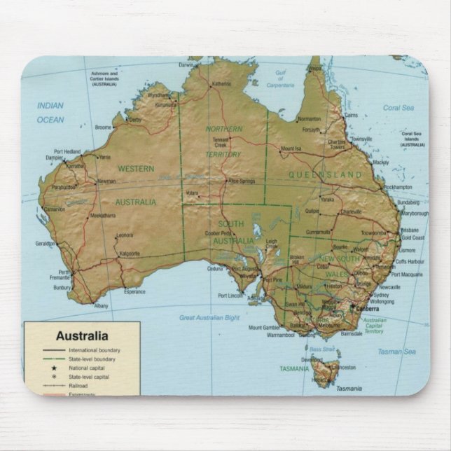 Australien karta Mousepad Musmatta (Framsidan)