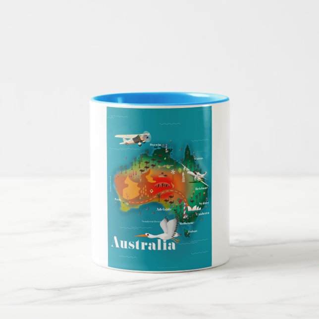Australien Karta Resa poster Två-Tonad Mugg (Center)