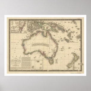 Australien karta som dras av Adrien Hubert Brue Poster