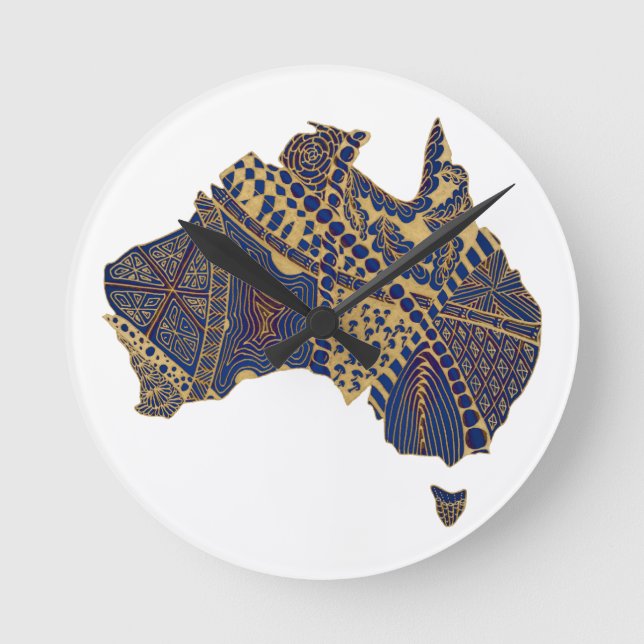 Australien Karta Tan-Blue-Red Rund Klocka (Framsida)