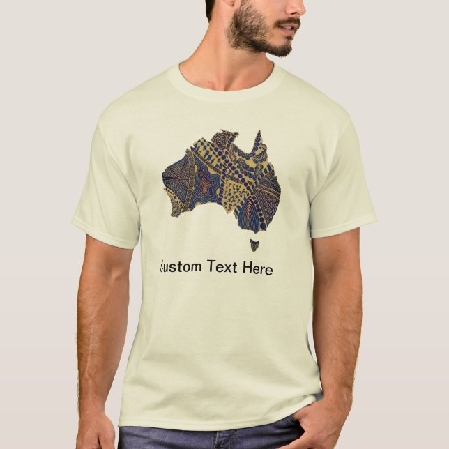 Australien Karta Tan-Blue-Red T Shirt (Framsida)
