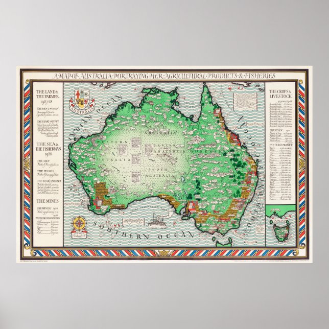 Australien Karta Vintage Poster (Framsidan)