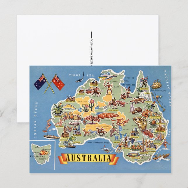Australien Kartkort Vykort (Fram/baksida)