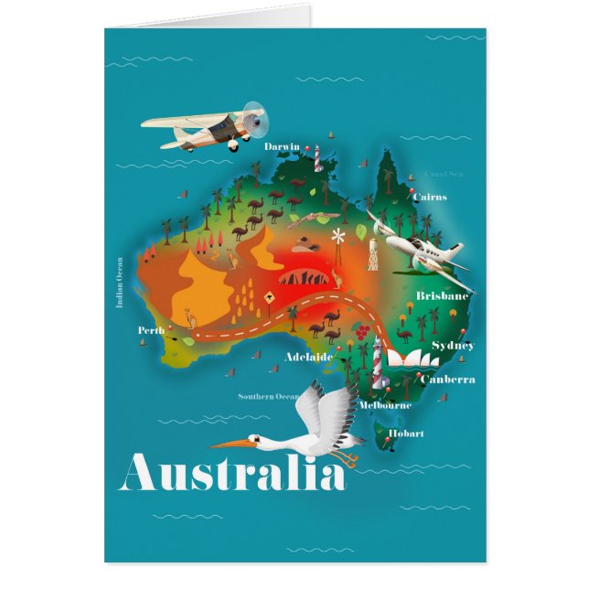Australien Kartor Resa affisch Hälsningskort (Framsidan)
