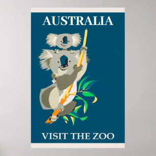Australien Koala Bear Besök Zoo Vintage resor Poster