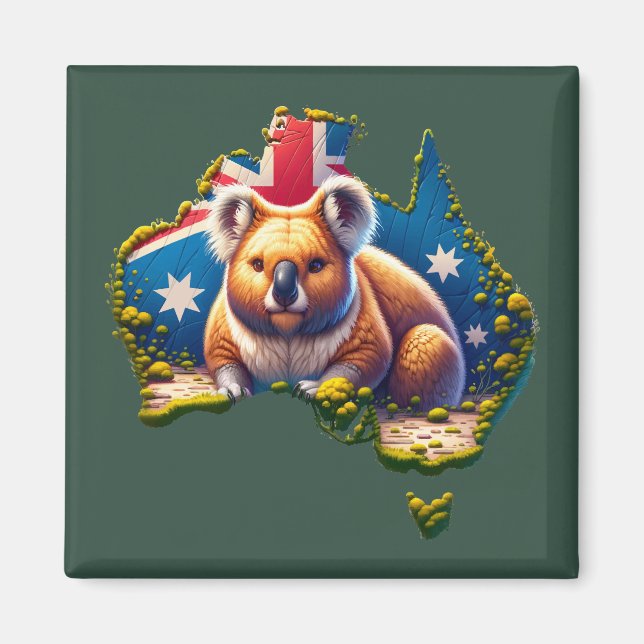 Australien Koala Bear flagga karta Magnet (Framsidan)