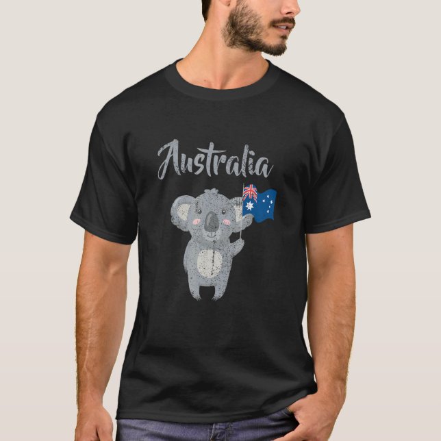 Australien Koala Flagga Straya Outback Sydney Melb T Shirt (Framsida)