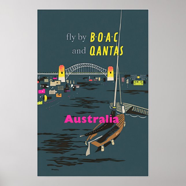 Australien Konst Australiensisk Resa Utskrift BOAC Poster (Framsidan)