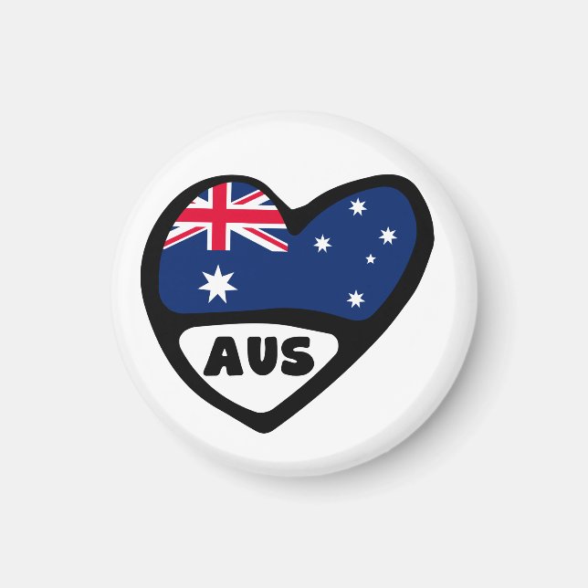 Australien Land Code Flagga Heart AUS Magnet (Framsidan)