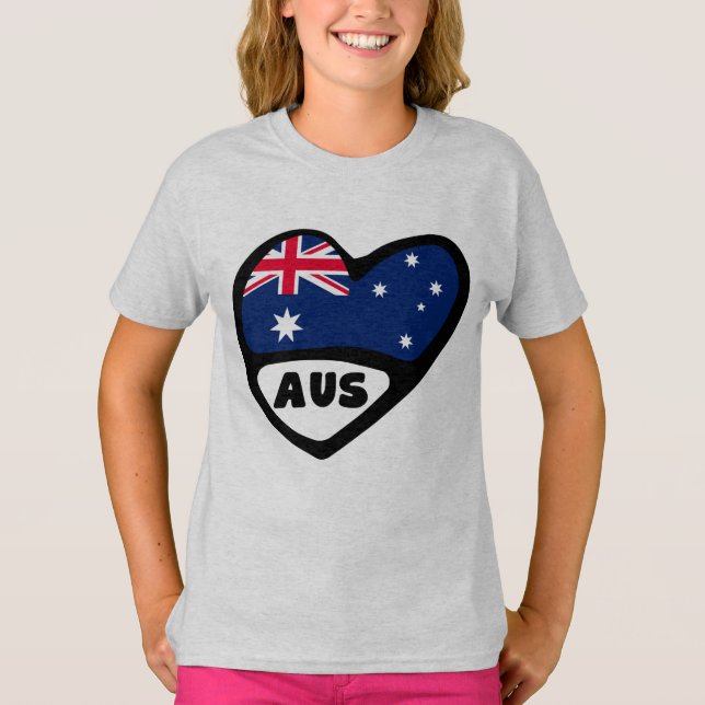 Australien Land Code Flagga Heart AUS T Shirt (Framsida)