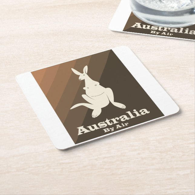 Australien med flyg Känguru resaffisch. Underlägg Papper Kvadrat (Vinklad)