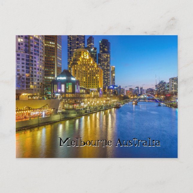 Australien Melbourne night time River-bild Vykort (Framsida)