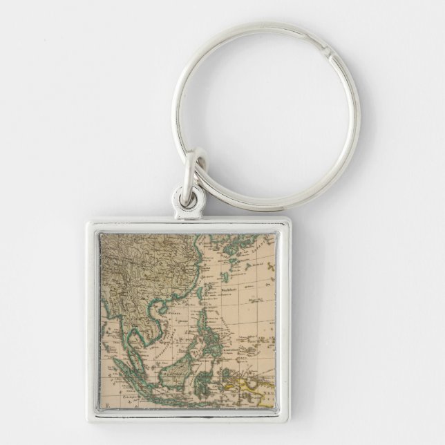 Australien och Asien Fyrkantig Silverfärgad Nyckelring (Framsidan)