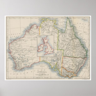 Australien och British Isles Storlekare Comparison Poster