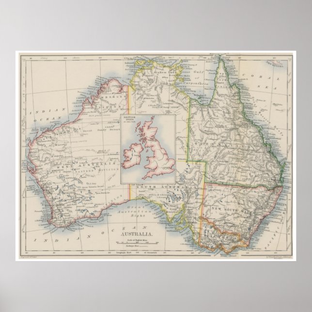Australien och Brittiska öarna Storlek Comparison  Poster (Framsidan)