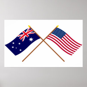 Australien och Förenade Stater Crossed Flaggor Poster