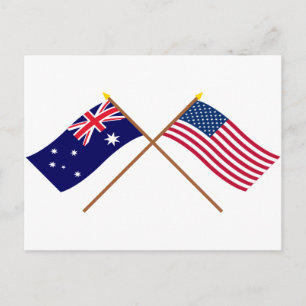 Australien och Förenade Stater Crossed Flaggor Vykort