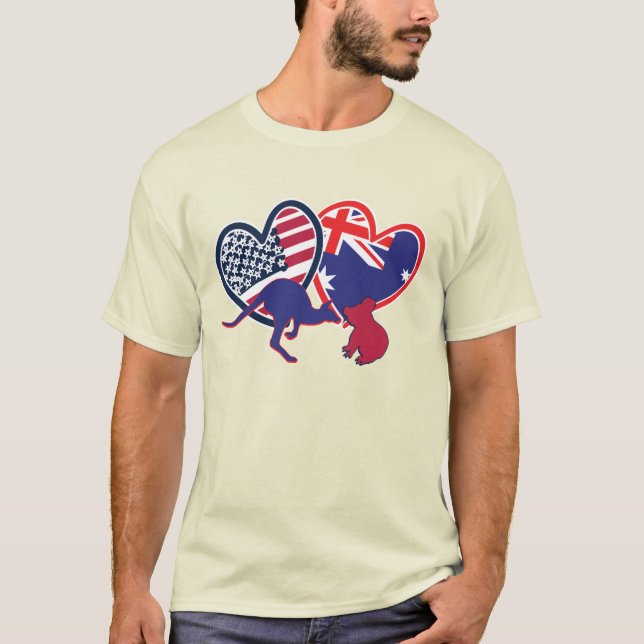 Australien och Stater Flagga Hearts T Shirt (Framsida)
