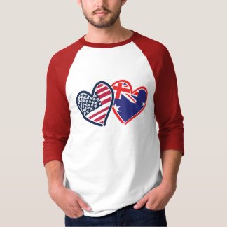 Australien och Stater Flagga Hearts T Shirt