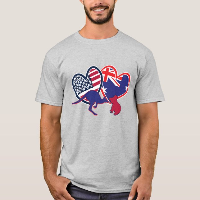 Australien och Stater Flagga Hearts T Shirt (Framsida)