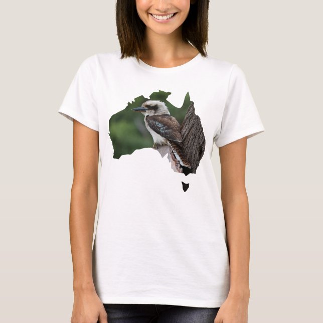 Australien Outline Laughing Kookaburra i Träd T Shirt (Framsida)
