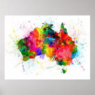 Australien Paint Stänk Karta Poster