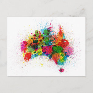 Australien Paint Stänk Karta Vykort