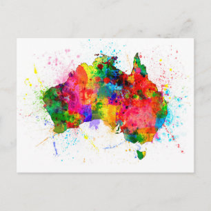 Australien Paint Stänk Karta Vykort