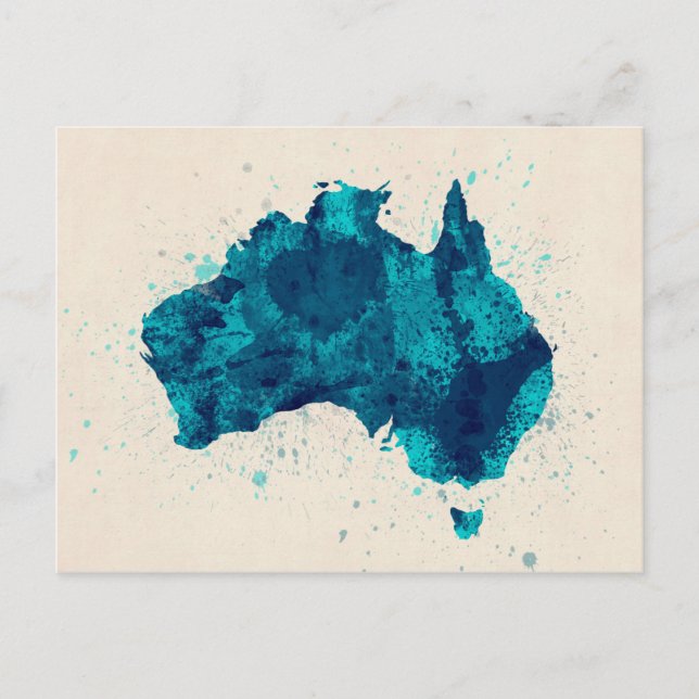 Australien Paint Stänk Karta Vykort (Framsida)