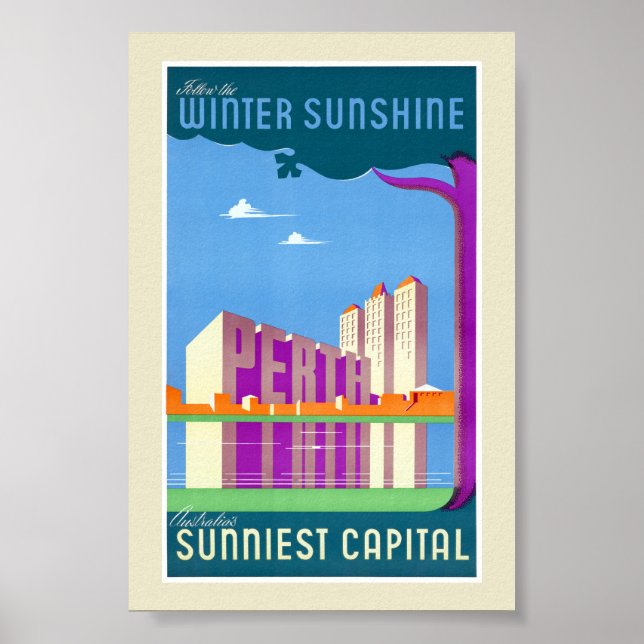 Australien Perth Restaurerad Vintage Reseposter Poster (Framsidan)