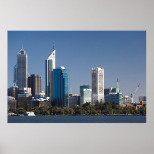 Australien, Perth, stadssiluett från Swan River Poster