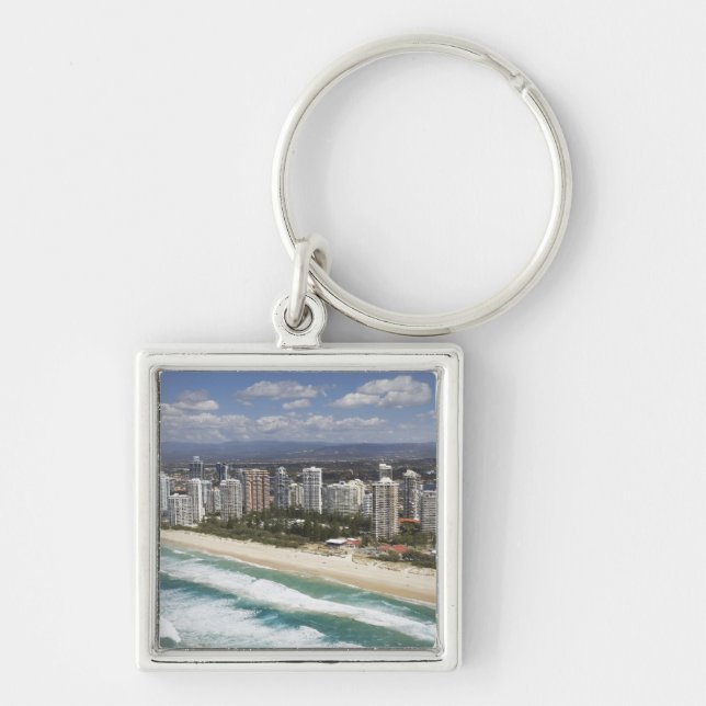 Australien, Queensland, Guld Kusten, Main Beach - Fyrkantig Silverfärgad Nyckelring (Framsidan)