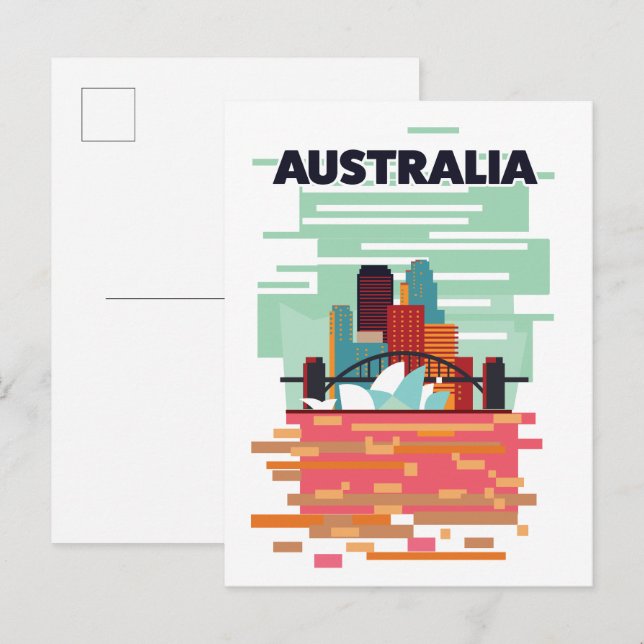 Australien Resa affisch Inbjudan Vykort (Fram/baksida)