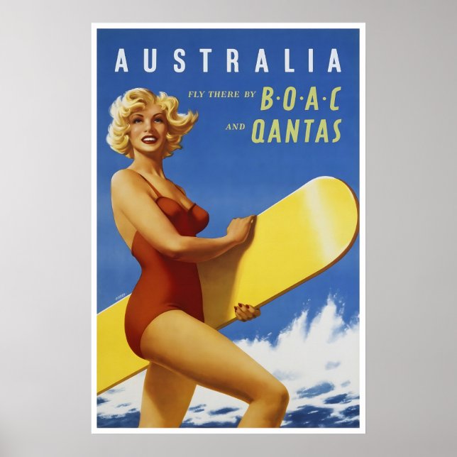 Australien Resa Poster Surfing Konst Qantas Tryck (Framsidan)