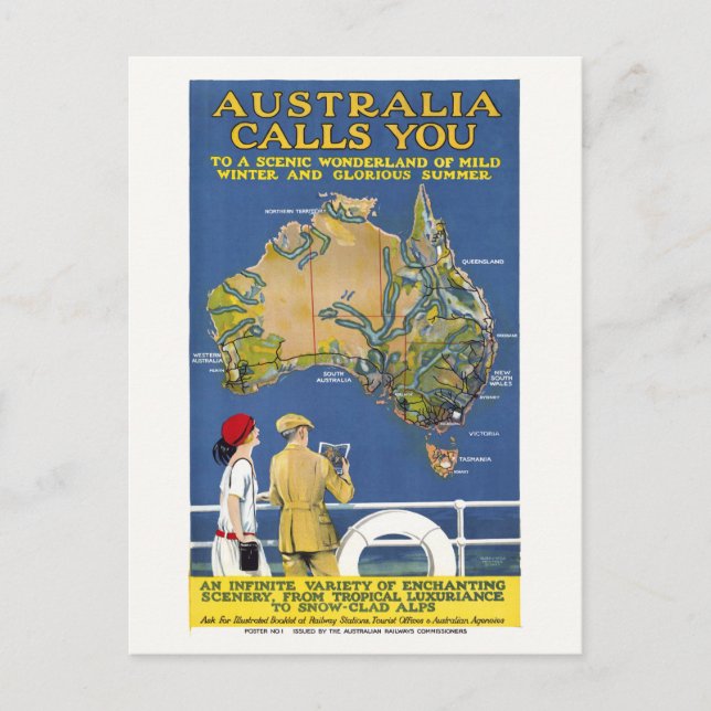 Australien ringer You Vintage affisch 1924 Vykort (Framsida)