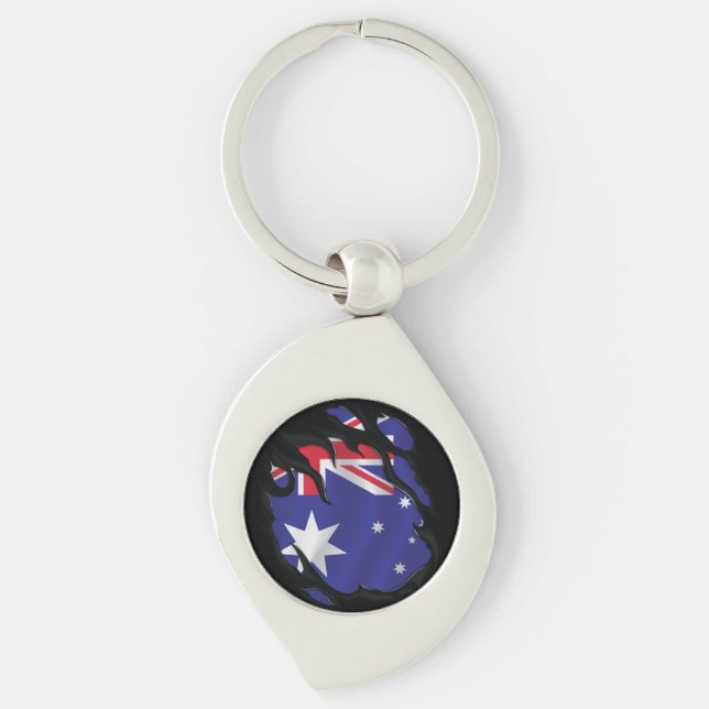 Australien Rippad Flagga Swirl Silverfärgad Nyckelring (Framsidan)