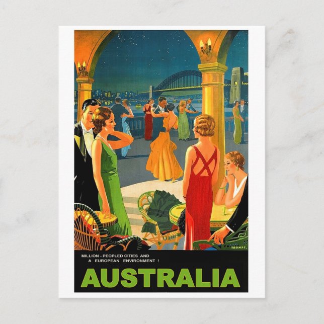 Australien, romantisk kvällsförfestning, vintage r vykort (Framsida)