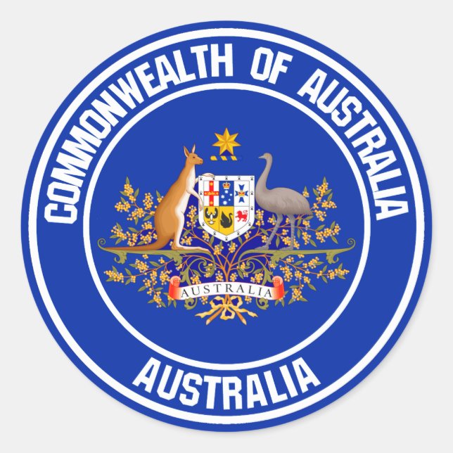 Australien Round Emblem Runt Klistermärke (Framsida)