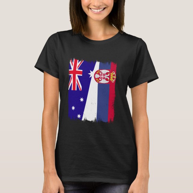 Australien Serbien Halva Flagga Srbija Australian  T Shirt (Framsida)