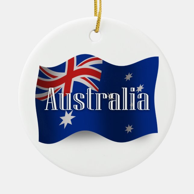 Australien som vinkar flagga julgransprydnad keramik (Framsidan)