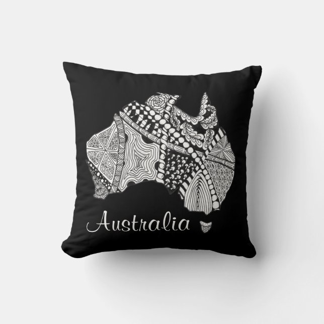 Australien Souvenir Karta Art Black and White Kudde (Framsida)
