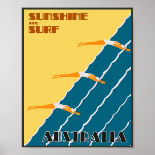 Australien: Sunshine och Surfa Vintage resor Poster