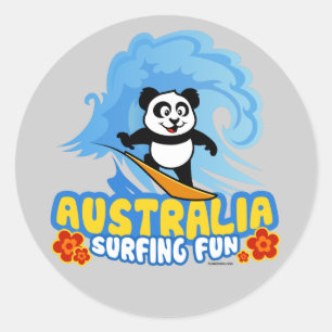 Australien Surfing Panda Runt Klistermärke