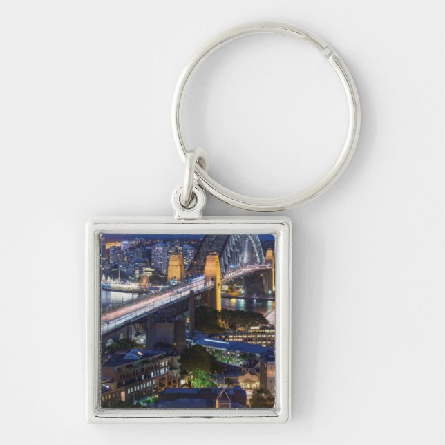 Australien, Sydney, Sten-området, Sydney Harbour Fyrkantig Silverfärgad Nyckelring (Framsidan)