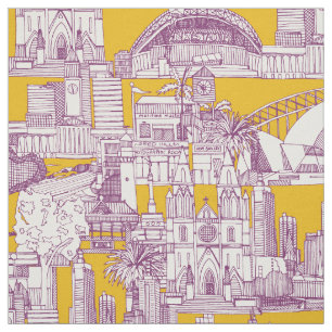 Australien toile de jouy lila gul tyg