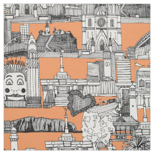 AUSTRALIEN toile de jouy tangerine Tyg