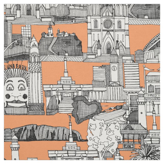 AUSTRALIEN toile de jouy tangerine Tyg (Provkarta)