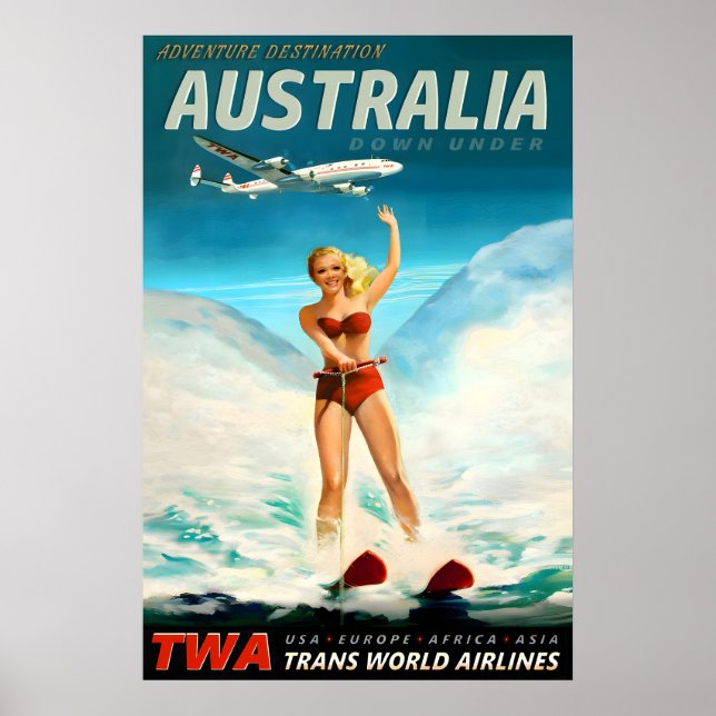 Australien TWA Trans World Airlines Affisch Ny (Framsidan)