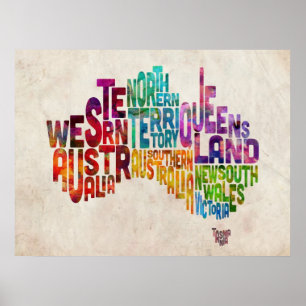 Australien typografisk textkarta poster
